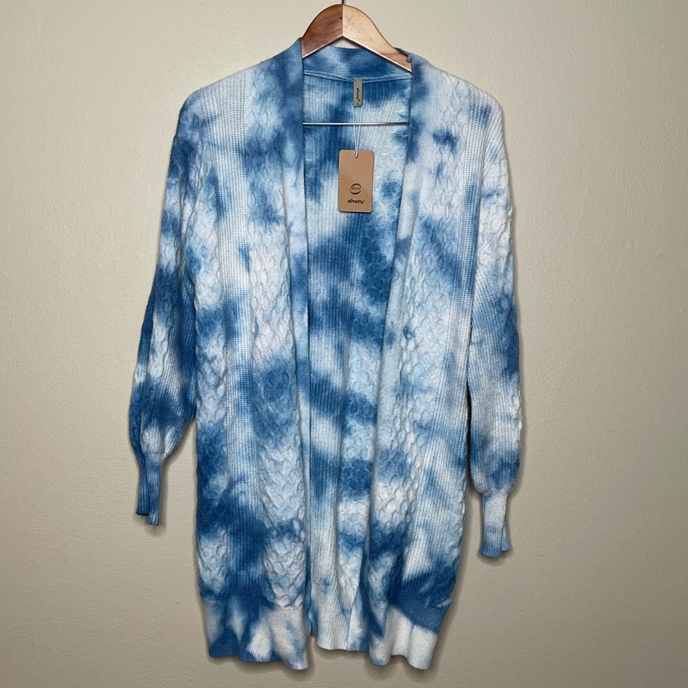 ePretty Open Cardigan Tie Dye Blue Cable Knit